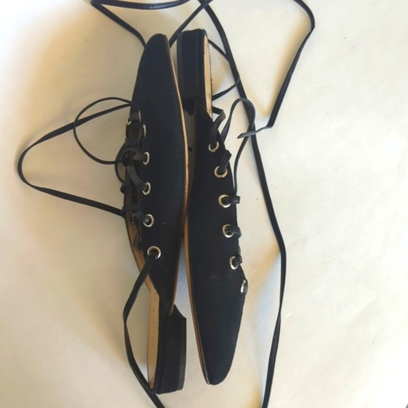 M.Gemi Womens Lace Up Ballerina Flat Suede Open Back Pointed Toe Black 39 - Picture 2 of 6
